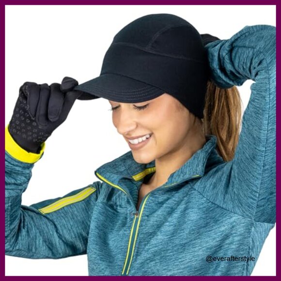 Merino Wool Ponytail Hat with Drop Down Ear Warmer for Running